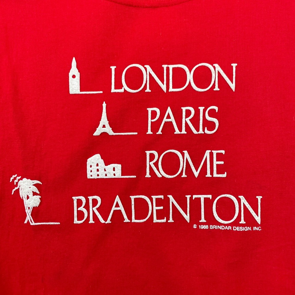 Vintage USA Brindar Sport Sweatshirt Mens L Red Bradenton London Paris Rome 1988 - Picture 4 of 8